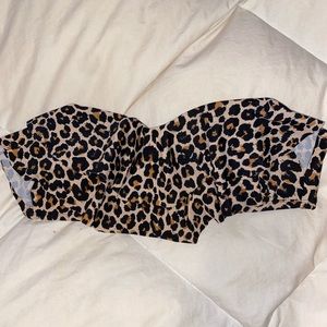 Leopard print bandeau bikini top.
